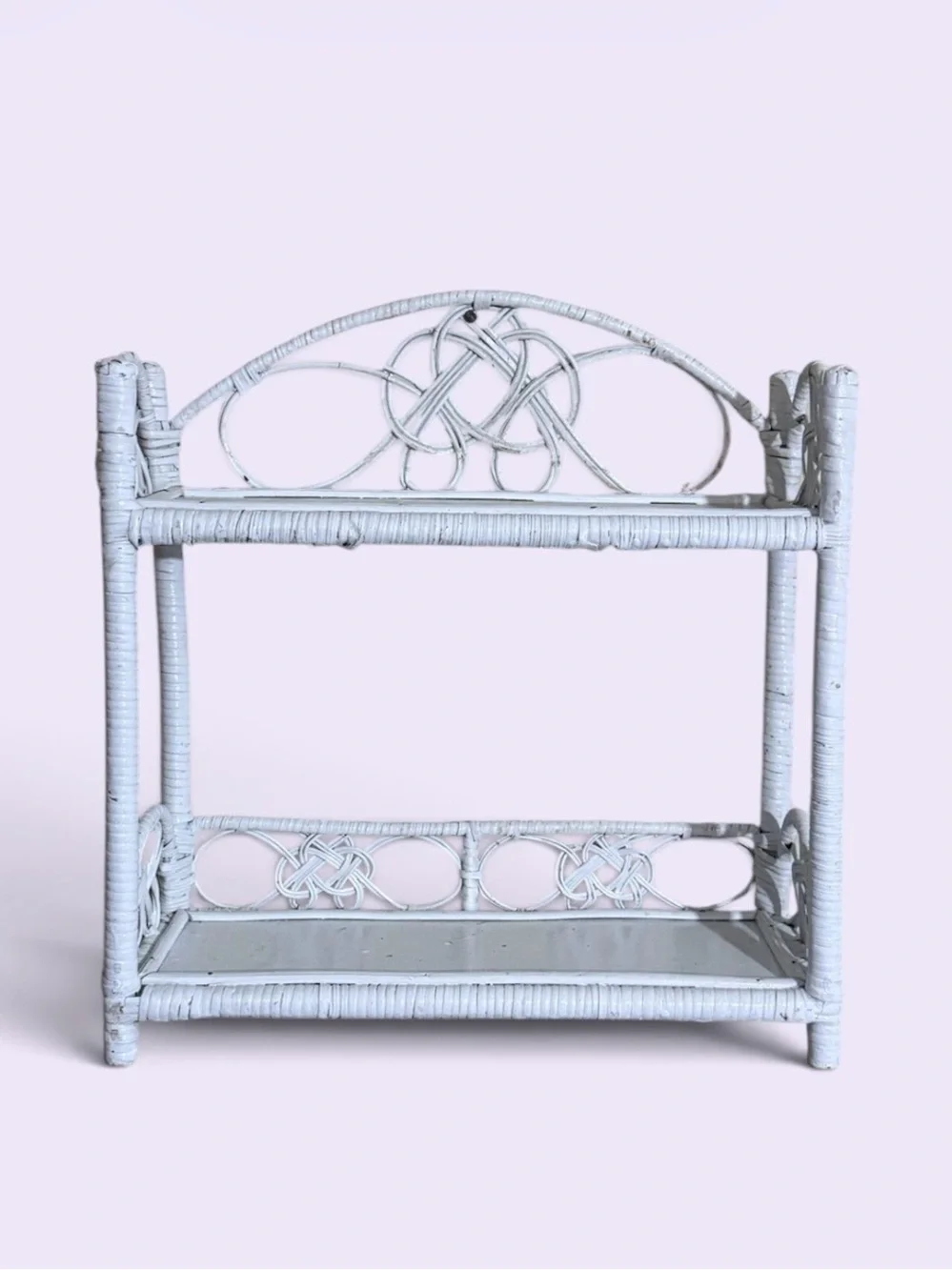 Vintage~1970s~White Wicker & Rattan ~ Two Tier ~ Wall Shelf